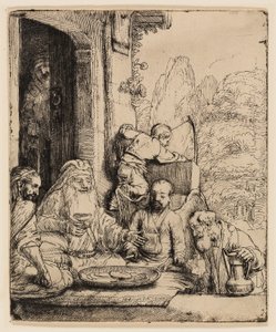 Abraham underholder englene af Rembrandt van Rijn