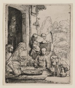Abraham underholder englene af Rembrandt van Rijn