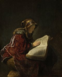 En gammel kvinde læser, sandsynligvis profetinden Hannah, 1631