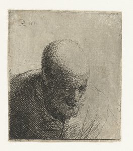 Skaldet mand med åben mund, kigger ned: buste af Rembrandt van Rijn