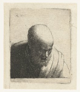 Skaldet mand med åben mund, kigger ned: buste af Rembrandt van Rijn