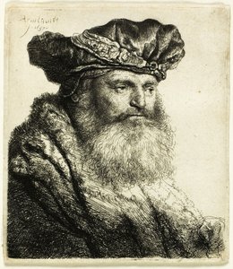 Skægget mand i fløjlskasket med juvellås af Rembrandt van Rijn