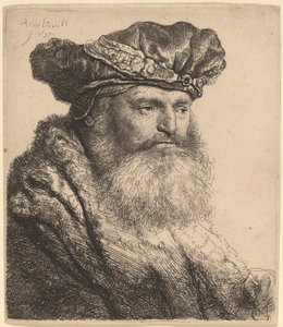 Skægget mand i fløjlskasket med juvellås af Rembrandt van Rijn