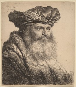 Skægget mand i en fløjlshue med en smykkespænde af Rembrandt van Rijn