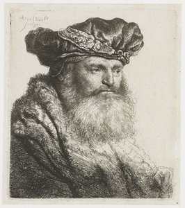 Skægget mand i en fløjlskasket med et juvellås Skægget mand i fløjlskasket med juvellås af Rembrandt van Rijn