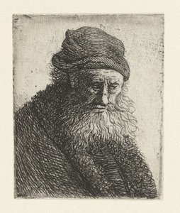 Skægget mand med kort bølget hår: buste af Rembrandt van Rijn