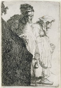 Tiggermand og kvinde bag en bank, ca. 1630 af Rembrandt van Rijn