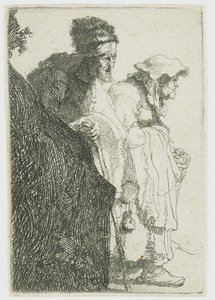 Tiggermand og kvinde bag en bank Tiggermand og kvinde bag en bank af Rembrandt van Rijn
