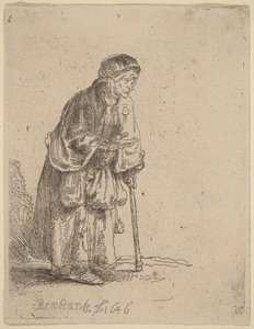 Tiggerkvinde, der støtter sig til en stok af Rembrandt van Rijn