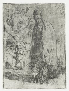 Tigger med en hytte og to figurer i baggrunden af Rembrandt van Rijn