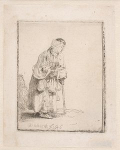 En tiggerkvinde, der støtter sig til en stok af Rembrandt van Rijn