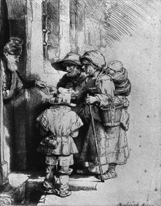 Tiggere på dørtrinnet til et hus, 1648 af Rembrandt van Rijn