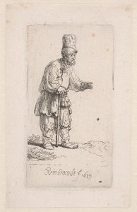 Bonde lænende sig til en stok af Rembrandt van Rijn