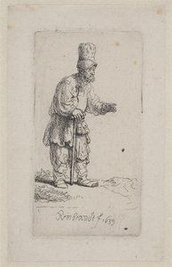 Bonde lænende sig til en stok af Rembrandt van Rijn