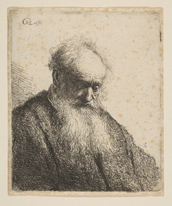 Buste af en gammel mand med flydende skæg: hovedet skråtstillet tre kvarter til højre, 1630. af Rembrandt van Rijn