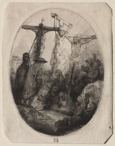 Kristus korsfæstet mellem to tyve: En oval plade, ca. 1641. af Rembrandt van Rijn