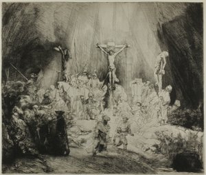 Kristus korsfæstet mellem de to tyve: "De tre kors" af Rembrandt van Rijn