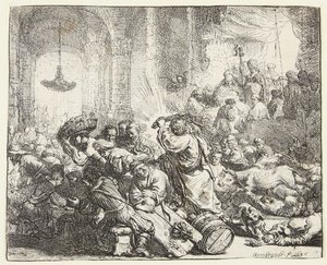 Kristus driver pengevekslere bort (B.69; BB. 35-Bii) af Rembrandt van Rijn