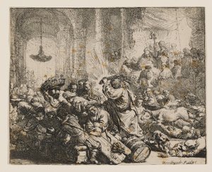 Kristus driver pengevekslere ud af templet af Rembrandt van Rijn