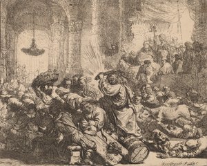 Kristus driver pengevekslerne fra templet, 1635. af Rembrandt van Rijn
