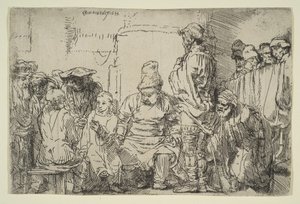 Kristus siddende skændes med lægerne, 1654. af Rembrandt van Rijn