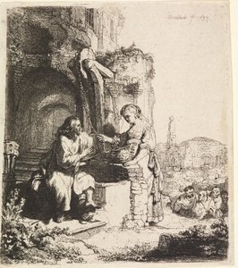 Kristus og kvinden i Samaria blandt ruiner af Rembrandt van Rijn