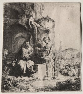 Kristus og kvinden i Samaria blandt ruiner, 1634. af Rembrandt van Rijn