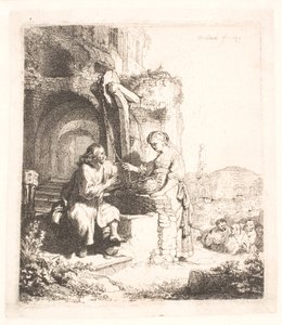 Kristus og kvinden fra Samaria: blandt ruiner af Rembrandt van Rijn