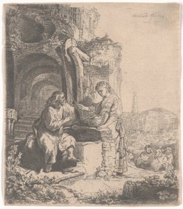 Kristus og kvinden fra Samaria blandt ruiner, 1634 af Rembrandt van Rijn