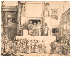 Kristus præsenterede for folket: stor aflang tallerken af Rembrandt van Rijn