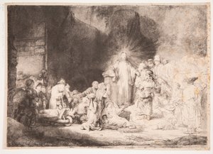 Kristus omgivet af syge, der tager imod små børn (»Hundred Guilder-trykket«) af Rembrandt van Rijn
