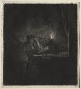 Kopi af Student ved et bord ved levende lys af Rembrandt van Rijn