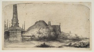 Sommerhus og grænsepost på Spaarndammerdijk LObelisque, ca. 1650. af Rembrandt van Rijn
