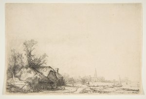 Sommerhus ved siden af en kanal med udsigt over Ouderkerk, ca. 1641. af Rembrandt van Rijn