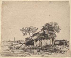 Hytte med hvidt stakit af Rembrandt van Rijn