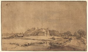 Hytter og lade ved siden af en vej af Rembrandt van Rijn