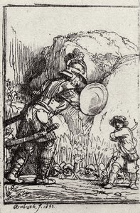 David og Goliat. Illustration til Piedra gloriosa af Menasseh ben Israel af Rembrandt van Rijn