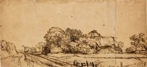 Gårdsbygninger ved siden af en vej, midten af 1600-tallet, af Rembrandt van Rijn