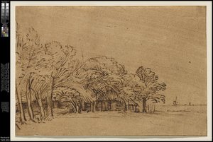 Gård under træer, c.1650 af Rembrandt van Rijn