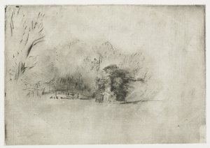 Bondegård blandt træer Træklump med udsigt af Rembrandt van Rijn