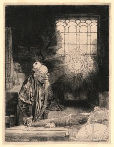 Faust i sit studie, ser på en magisk disk af Rembrandt van Rijn