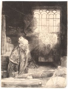 Faust i sit arbejdsværelse, ser på en magisk disk (Dr. Faustus) af Rembrandt van Rijn