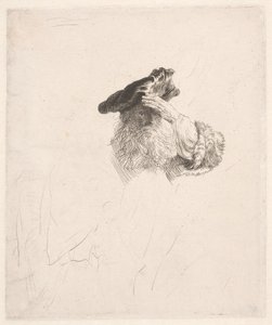 Gammel mand, der skygger med hånden for øjnene af Rembrandt van Rijn