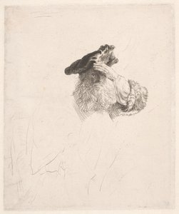 Gammel mand, der skygger med hånden for øjnene af Rembrandt van Rijn