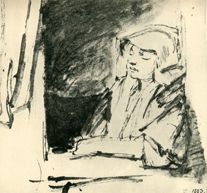Pige i søvn i et vindue, c1655, 1943. af Rembrandt van Rijn