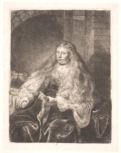 Pige med hår, der falder på skuldrene ("den store jødiske brud") af Rembrandt van Rijn