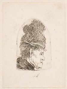 Grotesk profil: mand med høj kasket af Rembrandt van Rijn