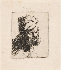 Hovedet af en mand med en pelshue, der råber af Rembrandt van Rijn