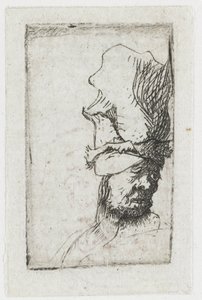Hovedet af en mand med en høj kasket af Rembrandt van Rijn