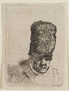 Hovedet af en gammel mand med høj pelshue: Buste af Rembrandt van Rijn